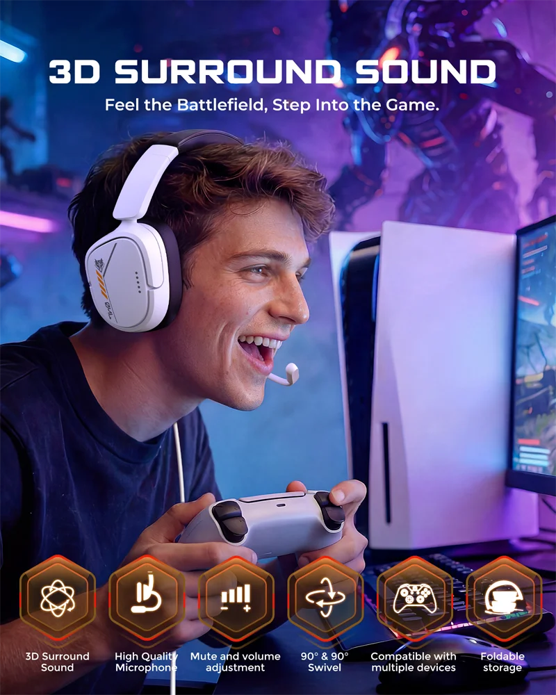 NUBWO HG04L Gaming Headset 250g Lightweight Clear Unidirectional Mic 3.5mm Jack for PS5/PS4 Xbox Series X|S/Xbox One Switch