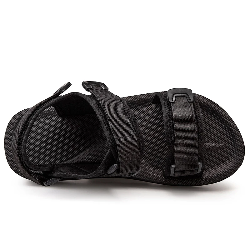 Pure Black Plus Big Size 48 49 50 Men Casual Sandals For Wide Foot Hook & Loop Summer Open Shoes Adjustable Breathable Soft