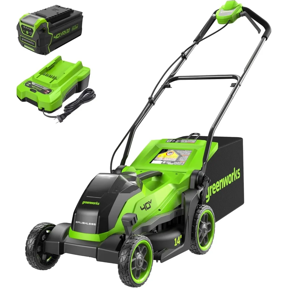 

40V 14”​ Brushless (Push) Cordless Lawn Mower, 4.0Ah Battery and Charger