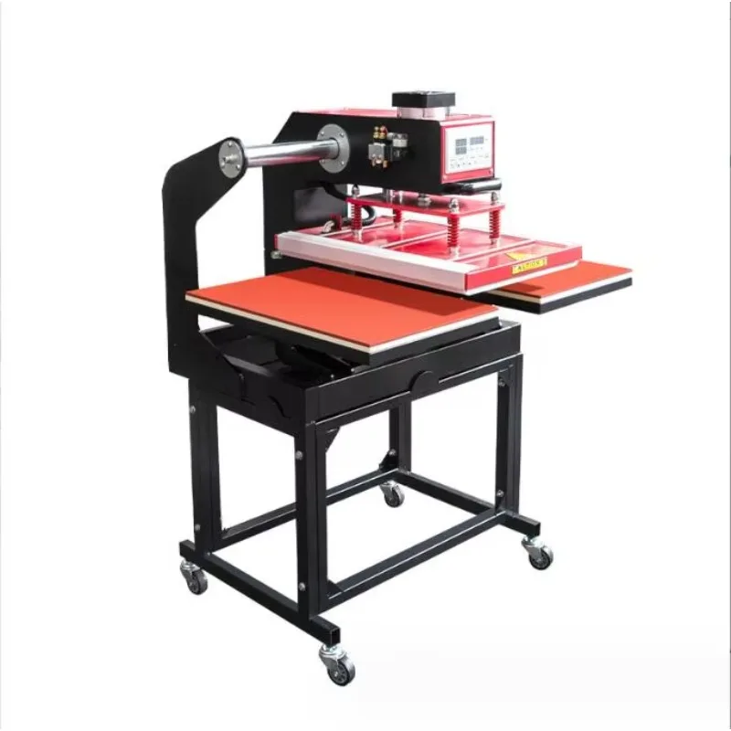 Pneumatic Double Station Slide Stamping Machine Vertical Garment T-shirt 60 * 40 Printing Hot Stamping Heat Transfer Machine