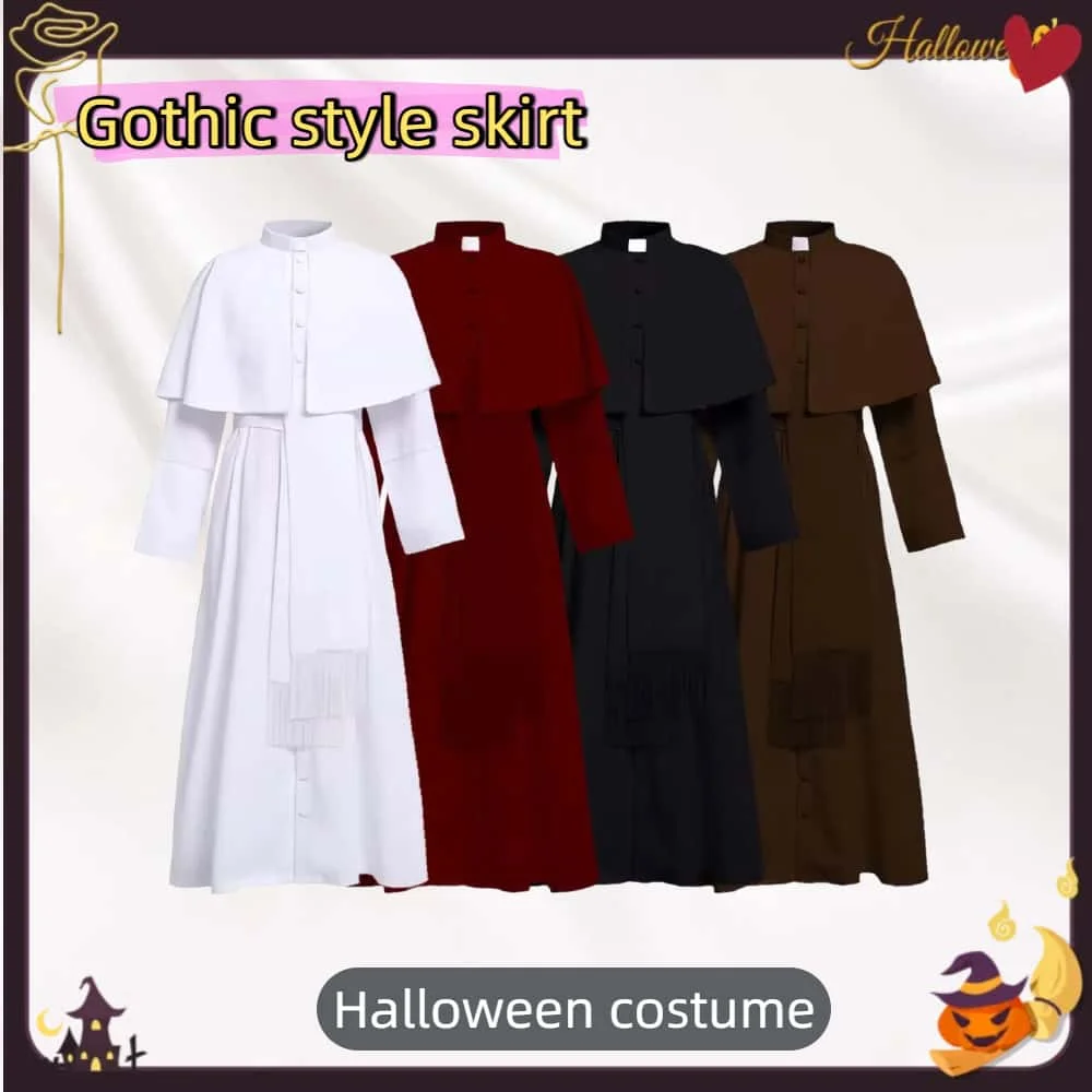 Disfraz de sacerdote de Color sólido, disfraz de Halloween Medieval Vintage, traje de Cosplay de sacerdote