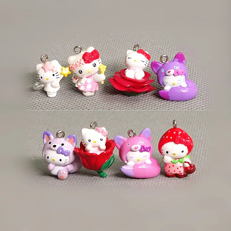 

8Pcs Sanrio Cartoon Hello Kitty Keychain Small Doll Mini Action Figure Model Pendant Decorative Ornament Accessories Charm Toys