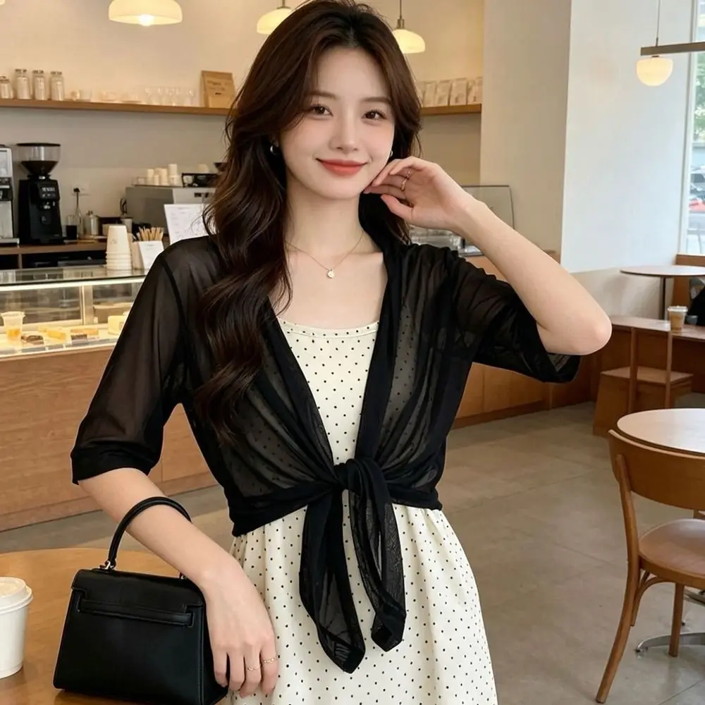 Soft Mesh Cardigan Shrug Short Plus size Lace Shawl Casual Breathable Short Cover Up Summer
