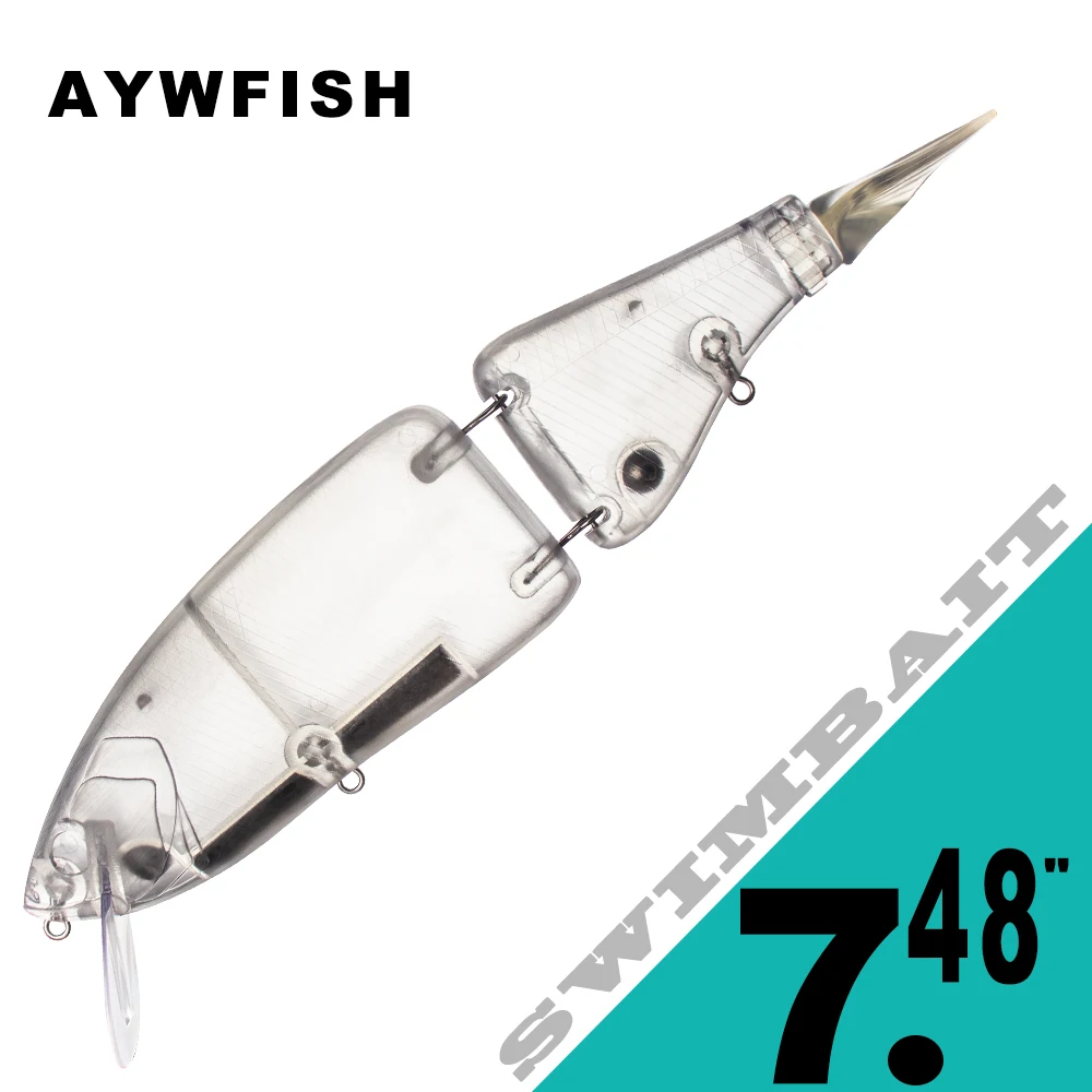 

AYWFISH 3 шт. неокрашенных заготовок для вейкбейтов и свимбейтов, искусственные жесткие приманки с 2 хвостами, многосоставные рыболовные приманки для самостоятельной сборки, 19 см, 110 г