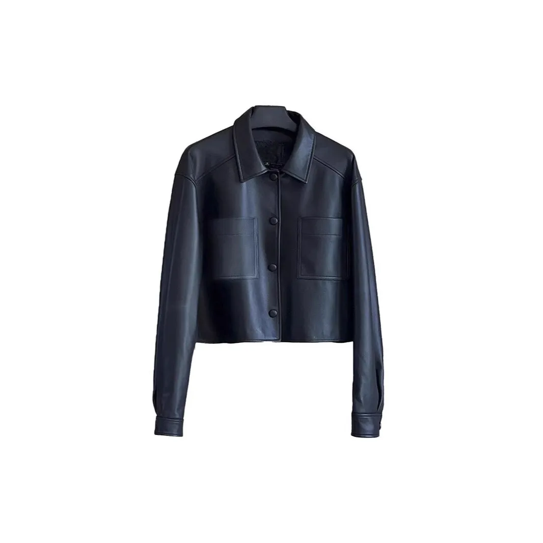 No Hood Regular Fit Coat with Elegant Commuter Style Cropped Women Jacket Winter Long Sleeve Zipper Closure Pocket Detail