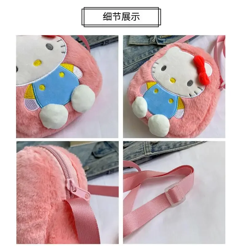 Sanrio Hello Kitty Borsa a tracolla in peluche Simpatico cartone animato per bambini Kuromi Cinnamoroll Portamonete portatile moda da viaggio Regali per le vacanze