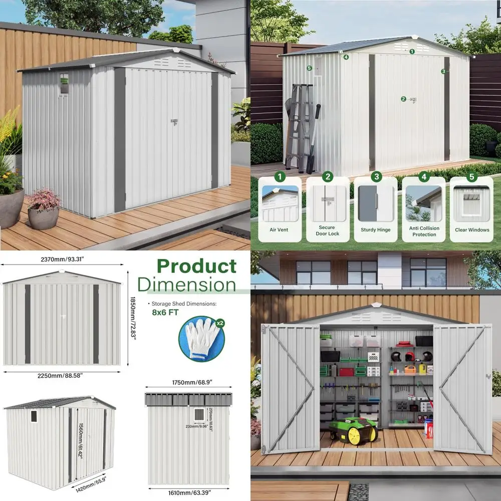 

Наружный сарай для хранения вещей 8x6 футов с окнами, металлической конструкцией, запирающейся дверью и 4 вентиляционными отверстиями