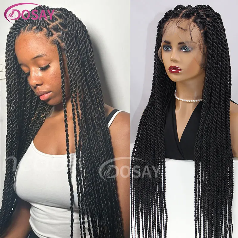 36" Full Lace Front Box Braided Synthetic Wigs Knotless Senegalese Twist Braided Wigs Lace Frontal Wigs Baby Hair Black Women