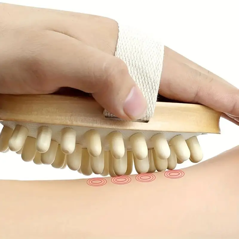 【WA】Wooden Body Massage Brush With Smooth Wood Nodes Soft Hand Strap For Muscle Relaxation Exfoliation Spa Care