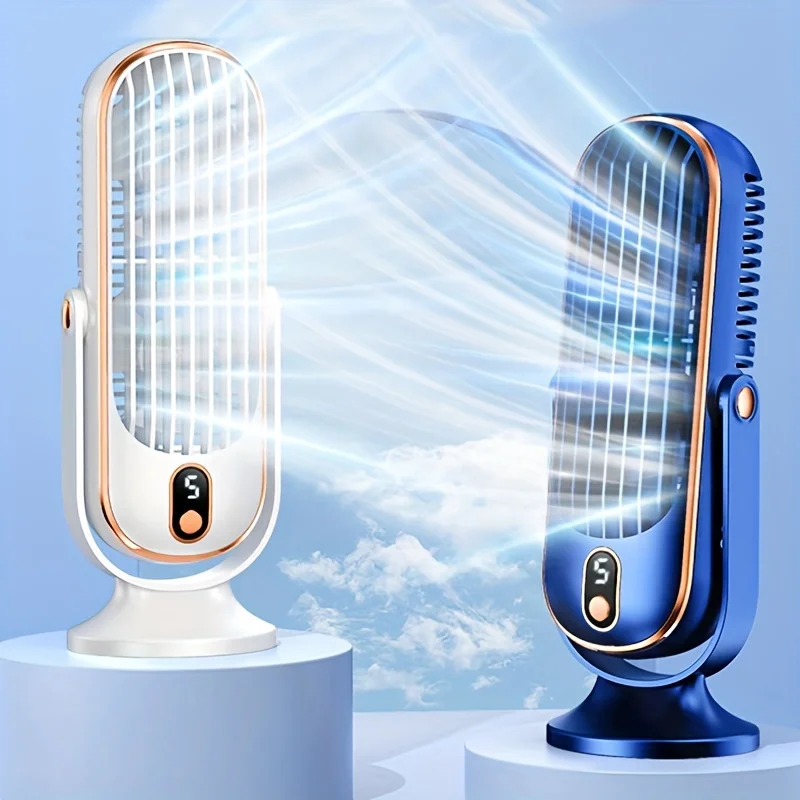 This Portable Air Cooler Features a Dual Motor And Five Speed Settings,Rotates 720 Degrees,  Rechargeable 2000MahBattery