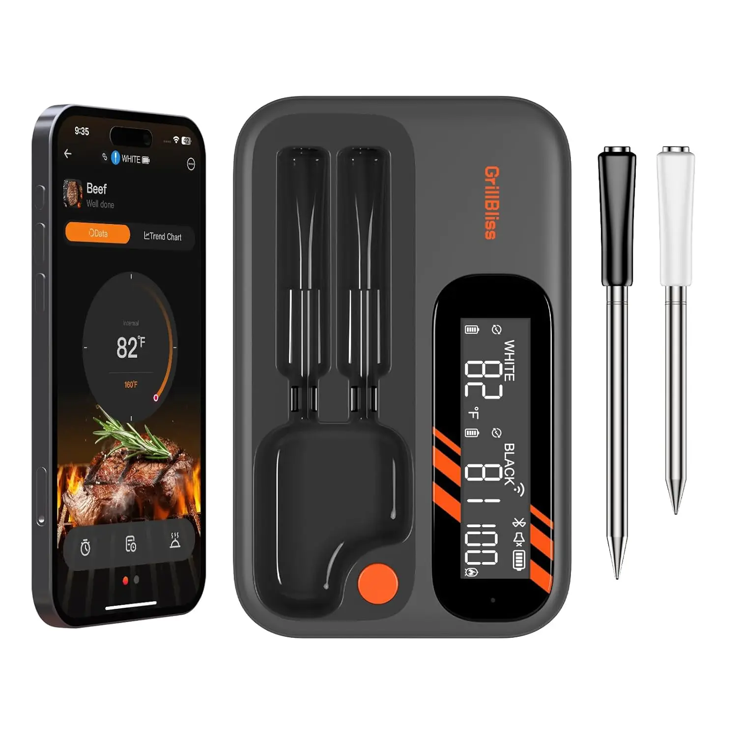 

Wireless Meat Thermometer with Dual Probes, Bluetooth & WiFi, IP67 Waterproof for Grilling and Smoking