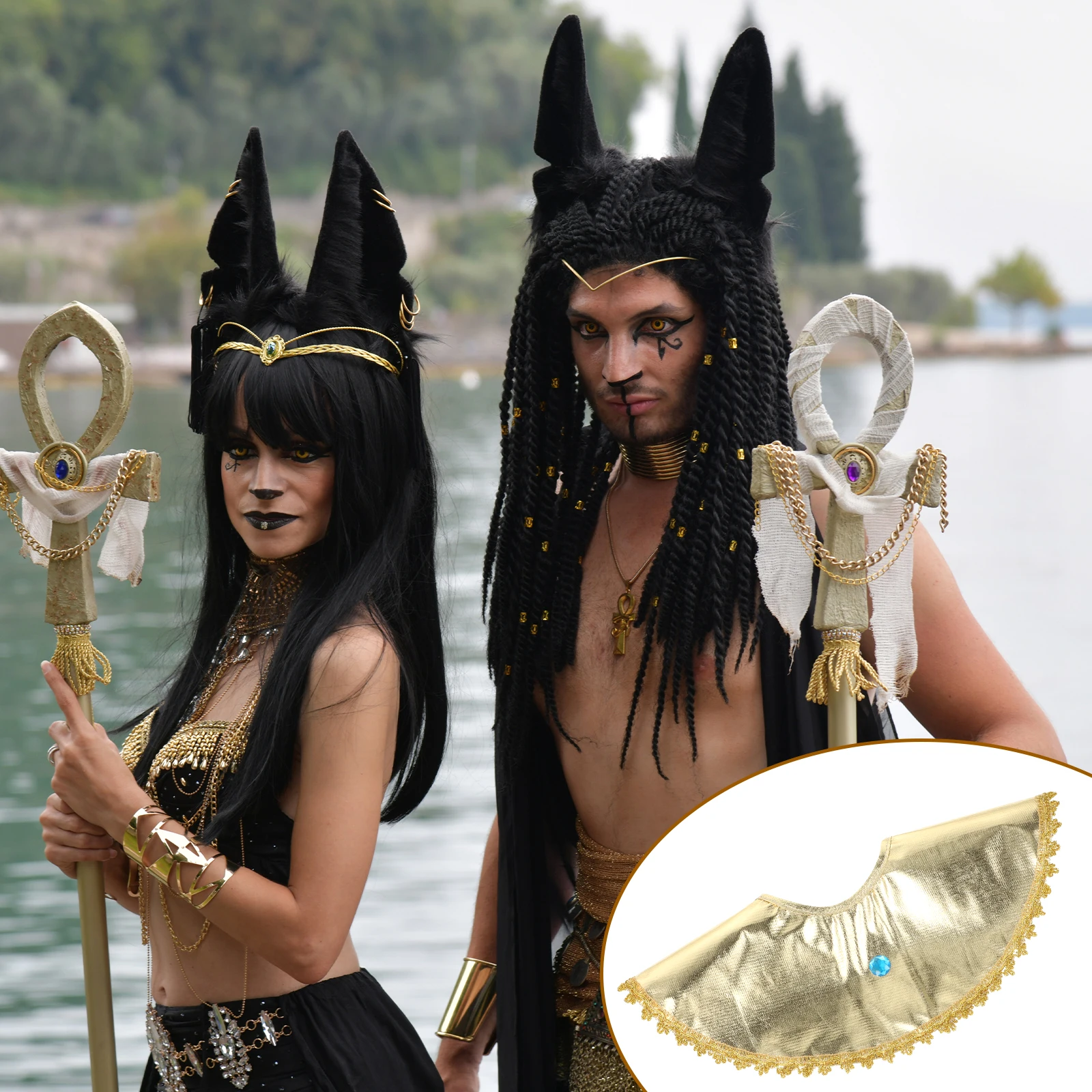

Pharaoh Headpiece Egyptian Cosplay Accessories Halloween Costume Party Prop Scarf Belt Reusable Scarf For Men Women Halloween