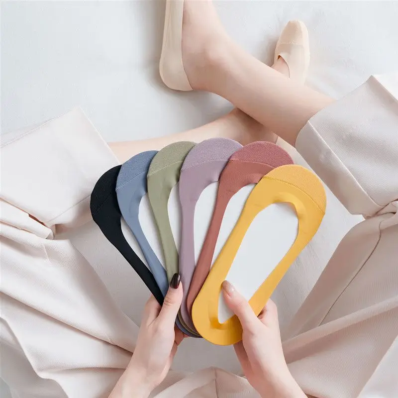 Women's Socks Summer Thin Invisible Anti-Slip Cotton Socks High-Heeled Shoes Shallow Mouth Leisure Solid Color Stocking Lady