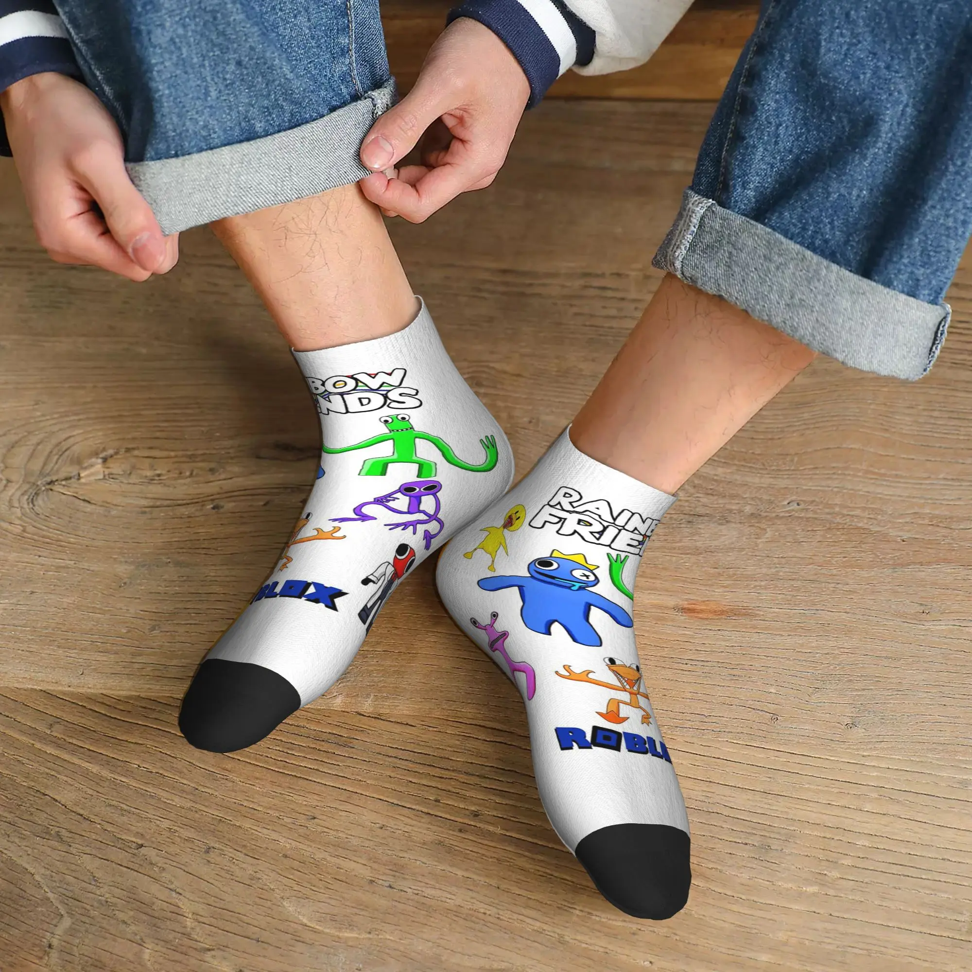 

Всесезонные носки Rainbow Friends в стиле Харадзюку, впитывающие пот спортивные носки средней длины, мягкие чулки в стиле хип-хоп для мужчин и женщин, подарки