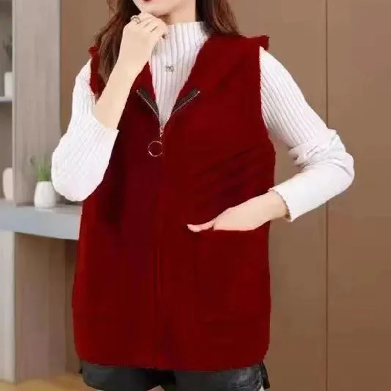 Damska odzież dla mam, płaszcz z imitacji aksamitu norek, kardigan Majia na wiosnę i jesień 2026, modna damska dopasowana kamizelka, płaszcz wierzchni.