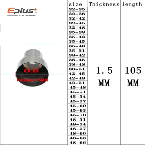 Imagen 2 del producto Adaptador recto Universal de acero inoxidable, reductor, silenciador de escape para motocicleta y coche, tubería soldada, varios tamaños, 32MM a 48MM