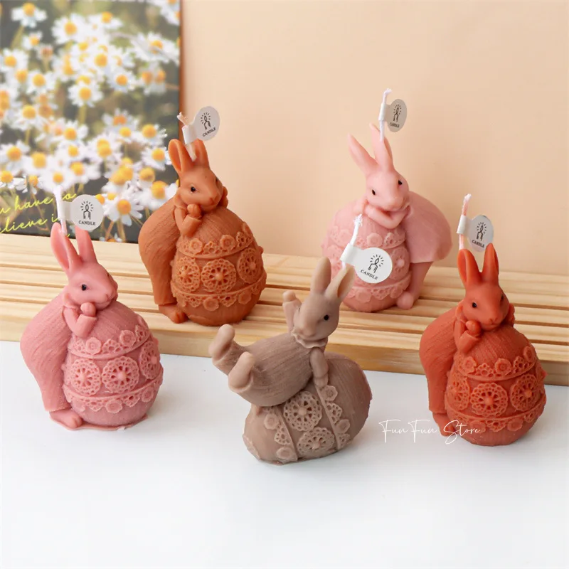 3D Creative Candle Silicone Mold DIY Easter Cute Handmade Rabbit Egg Scented Plaster Bunny Mold Epoxy Resin Gypsum Form Mould