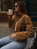 Street Women's Short Suede Jackets Stand Collar Zipper Full Sleeve Female Coats 2025 Autumn Lady Fashion Y2k Outwear New