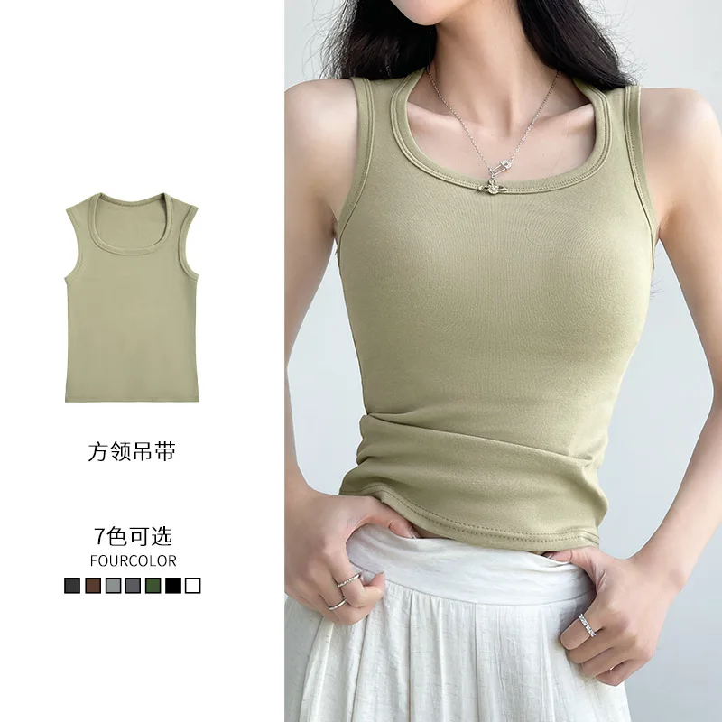 

Strap vest women's 2025 summer new style outerwear with I-shaped pure cotton wide shoulder strap base top