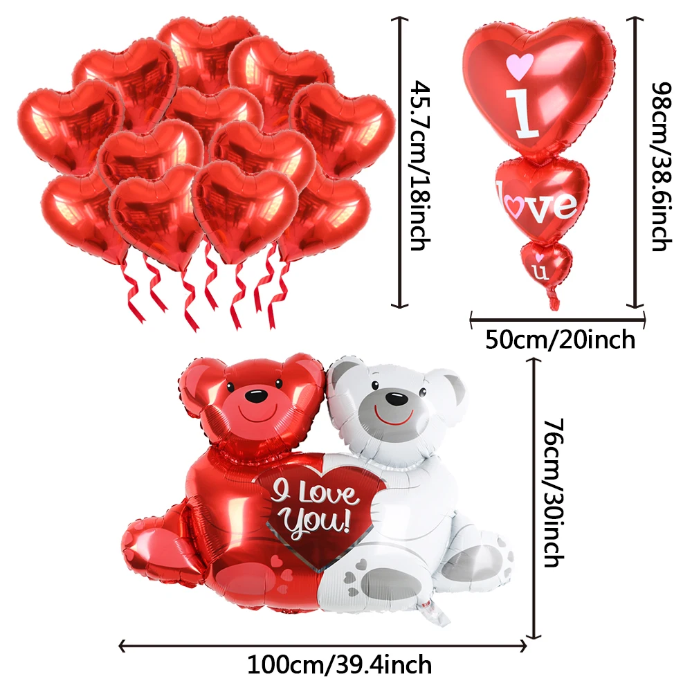 1Set Valentine\'s Day I Love You Hug Bear Balloons Foil Red Heart Balloon Wedding Party Decoration Baby Shower Birthday Supplies