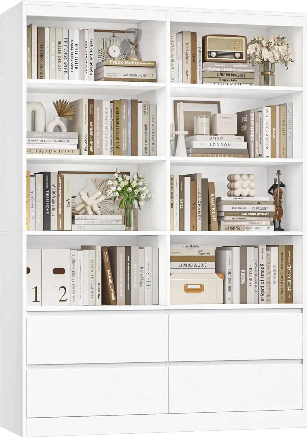 

Fine Tones 71 White Bookshelf with Drawers, 47.3 Inch Wide Storage Bookcases, Tall Open Bookshelf