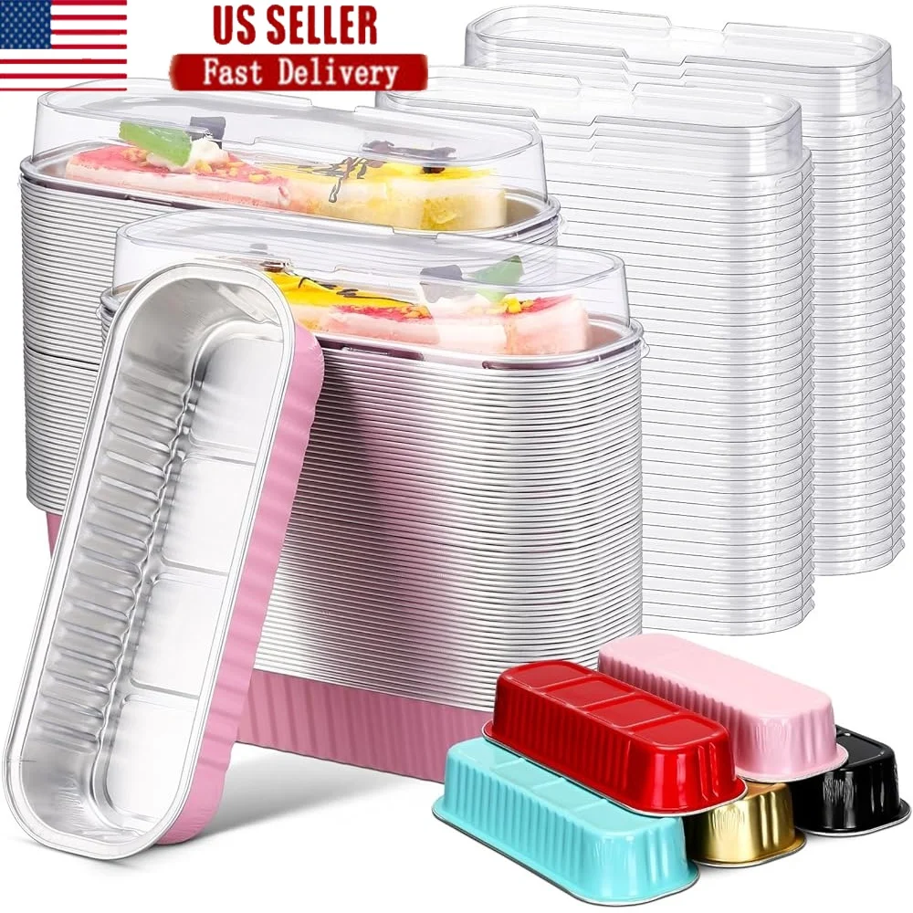 

300 Pcs Aluminum Foil Mini Loaf Pans with Lids 6.8 oz Disposable Mini Cake Pan with Lid Rectangle Baking Cups Graduation Party