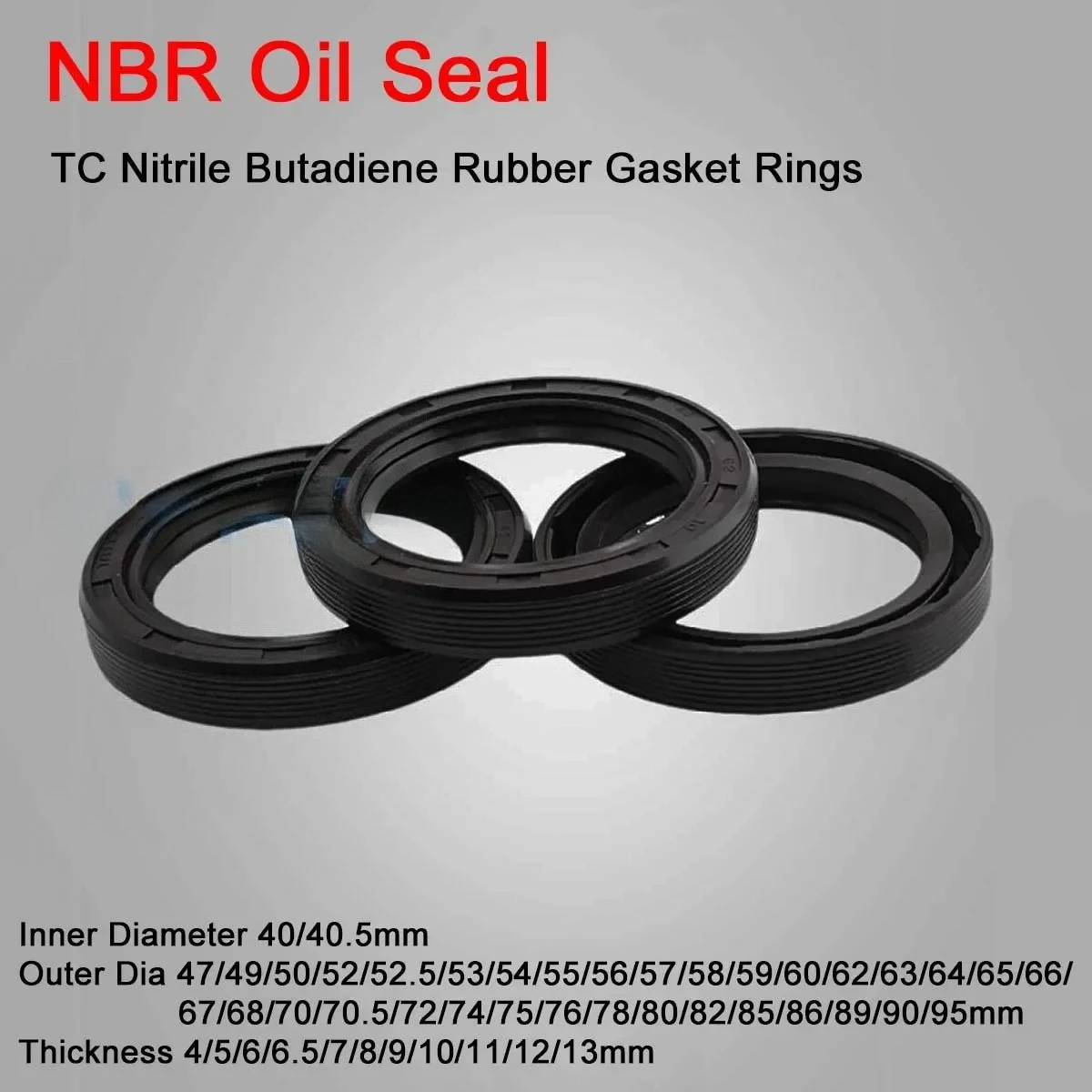 

NBR Framework Oil Seal ID 40/40.5mm OD 47-95mm THK 4-13mm TC Nitrile Butadiene Rubber Gasket Rings Cover Double Lip with Spring