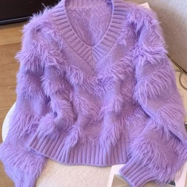 الكورية نمط لينة أفخم طوق المتضخم المرأة تريكو الخامس الرقبة سترة دون أكمام الخريف الشتاء وصول جديد مريح