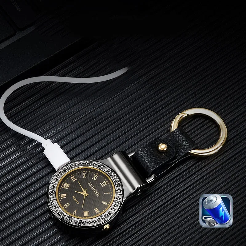 Outdoor Multifunctional Charging USB Pocket Watch Lighte r Flashlight Car Keychain Cigarette Accessories Camping Tool