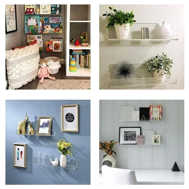 1pc portaoggetti in acrilico trasparente montato a parete scaffale galleggiante per libri supporto per espositore per trucco portafoglio per organizer da cucina per bagno