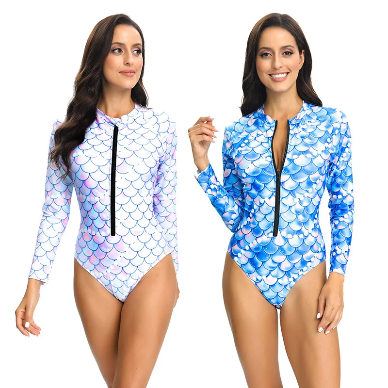 Women Rashgurad Sun Protection Swimwear Long sleeve Zipper Swimsuit One-Piece
