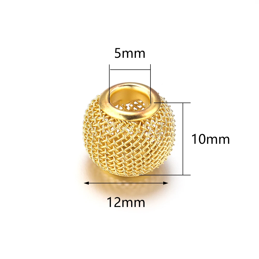 10pcs/lot 10x12mm Big Hole Round Ball Metal Beads Mesh Net Loose Spacer Beads For DIY Jewelry Making Bracelet Necklace Supplies