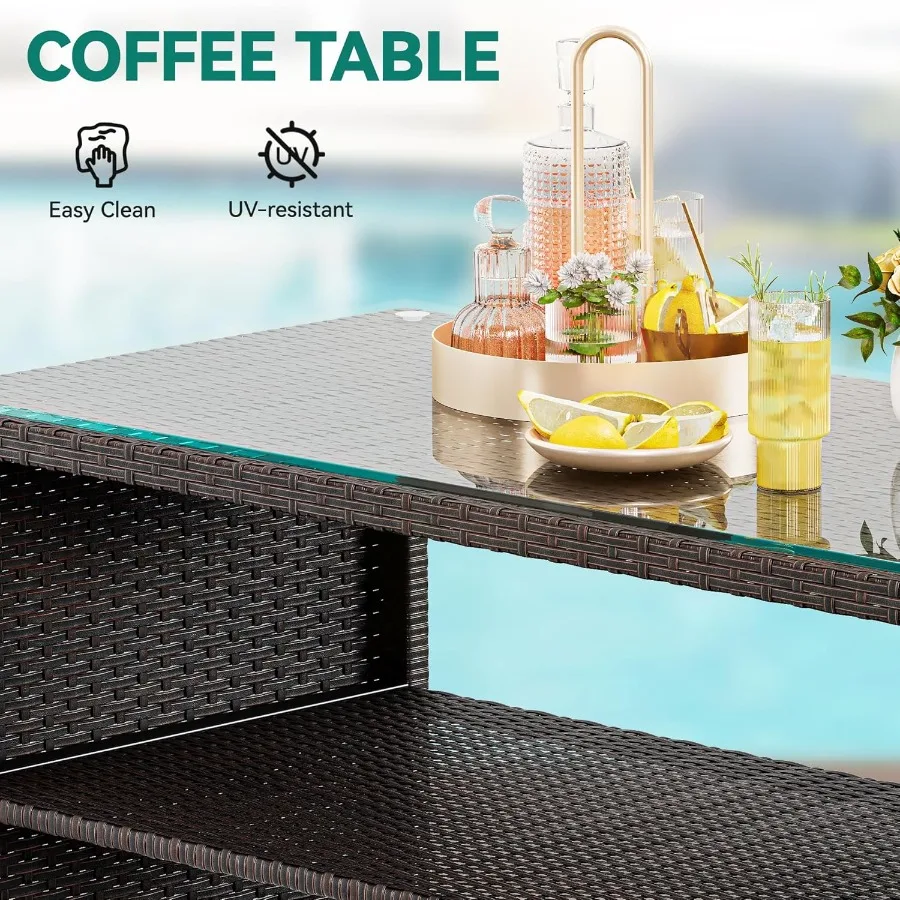 YITAHOME أثاث الفناء الخوص في الهواء الطلق بيسترو مجموعة 4 قطع جميع الأحوال الجوية الروطان المحادثة Loveseat لشرفة الفناء الخلفي وفي ديسمبر #4