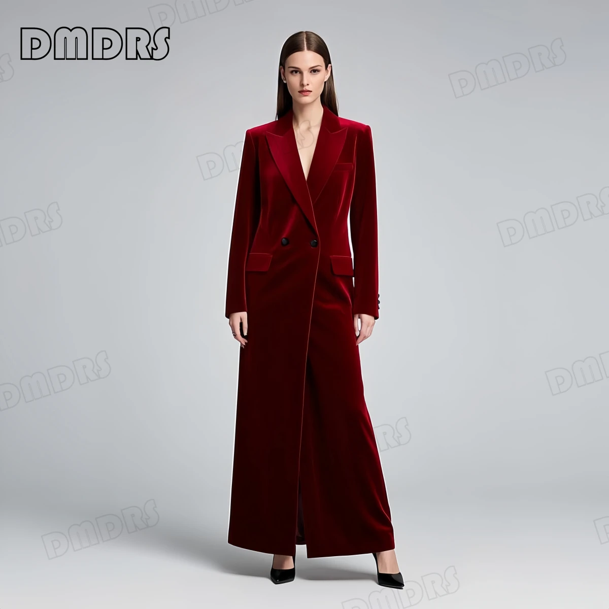 Soft Velvet Long Suit Coat for Women, Notch Extra Length Suit Dress, Women's Chic Coat, Flannel Slim Fitting Solid Outfit