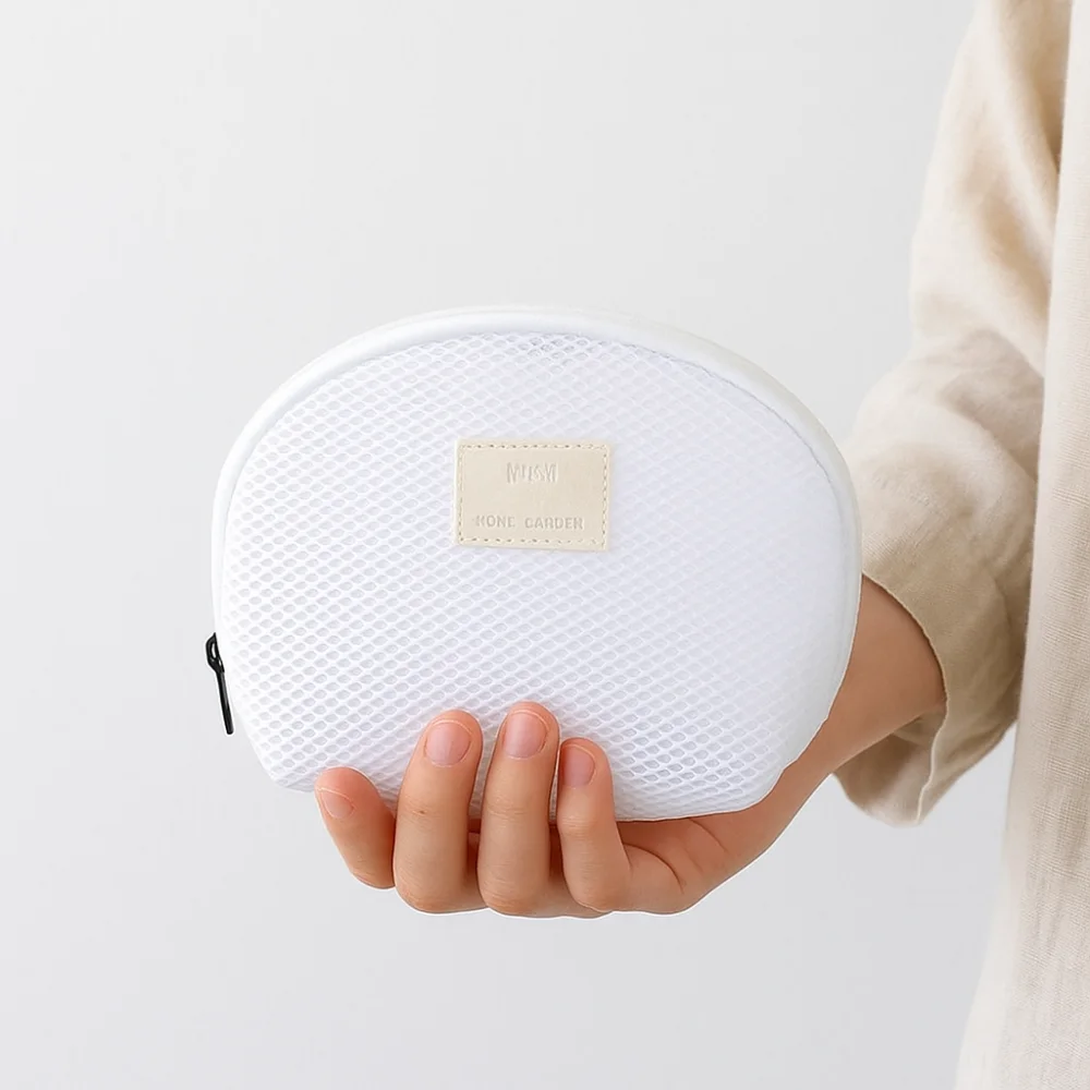 Borsa per trucco a rete a semicerchio con cerniera Borsa per cosmetici trasparente leggera Borsa per il lavaggio Borsa per rossetto Borsa da toilette per riporre i viaggi