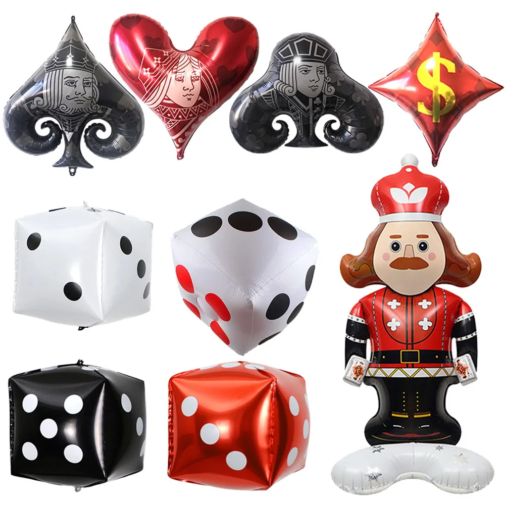 Casino Theme Decoration Balloons Poker Pattern Spades Hearts Blocks Plum Blossoms King Balloon Adult Poker Party Supplies