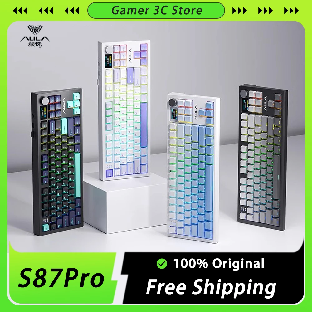 Aula S87pro Mechanical Keyboard Three Mode Hot Swap Wireless Bluetooth Keyboards Gasket Rgb Laptop Office Gamer Custom Keyboard