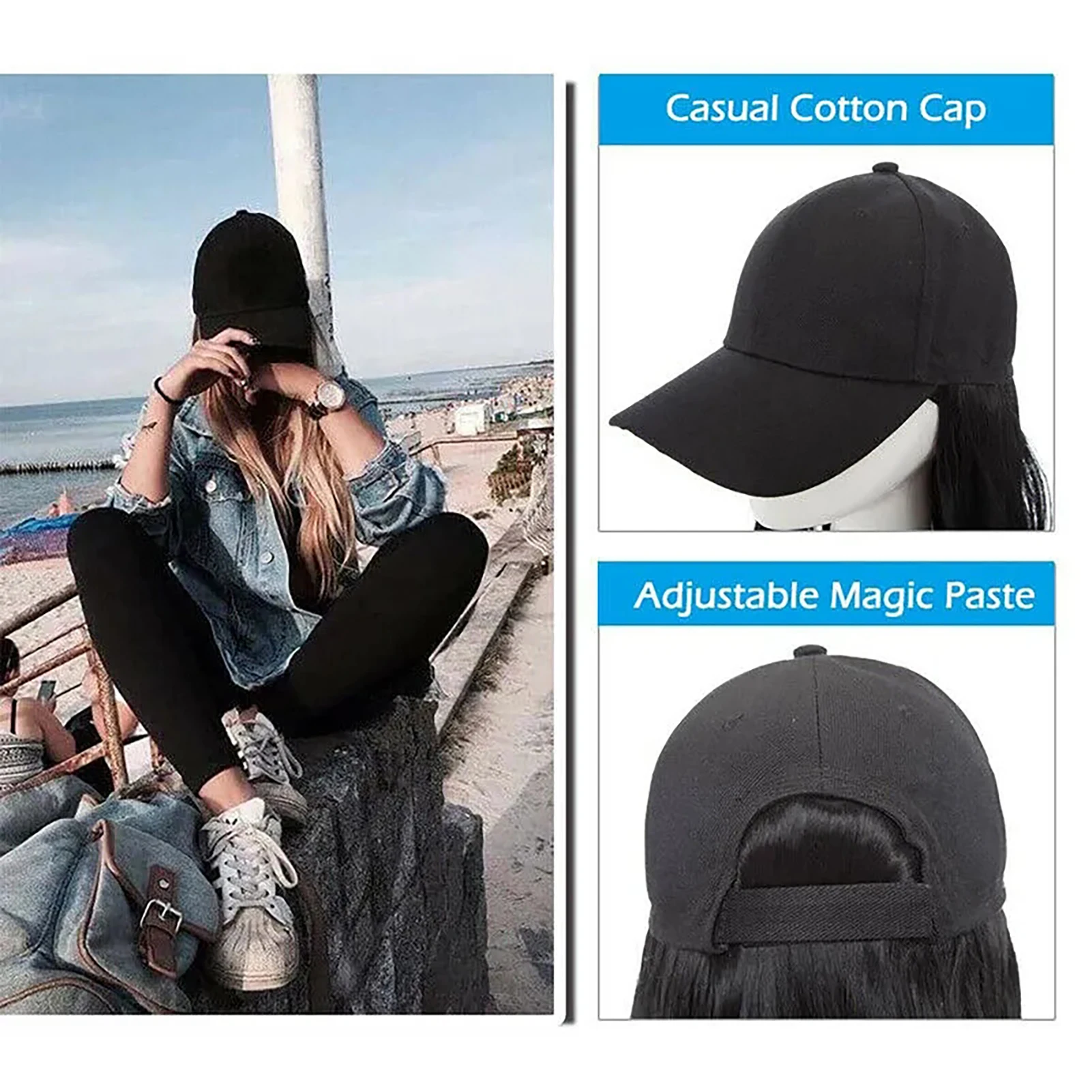 Baseball Cap Hair with  Hairstyle Hat with Short Straight Hairpiece Synthetic for Concerts Theme Parties Weddings