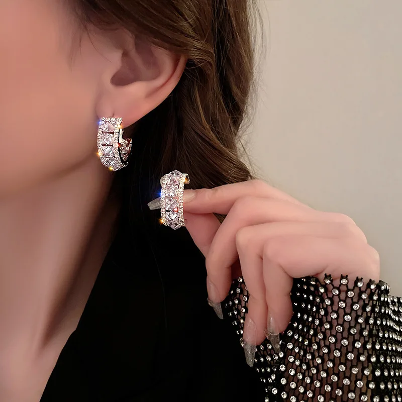 925 Sterling Silver Piercing Earring Delicate Shiny Zircon Stud Earrings for Women Girls Wedding Engagement Gift Trendy Jewelry