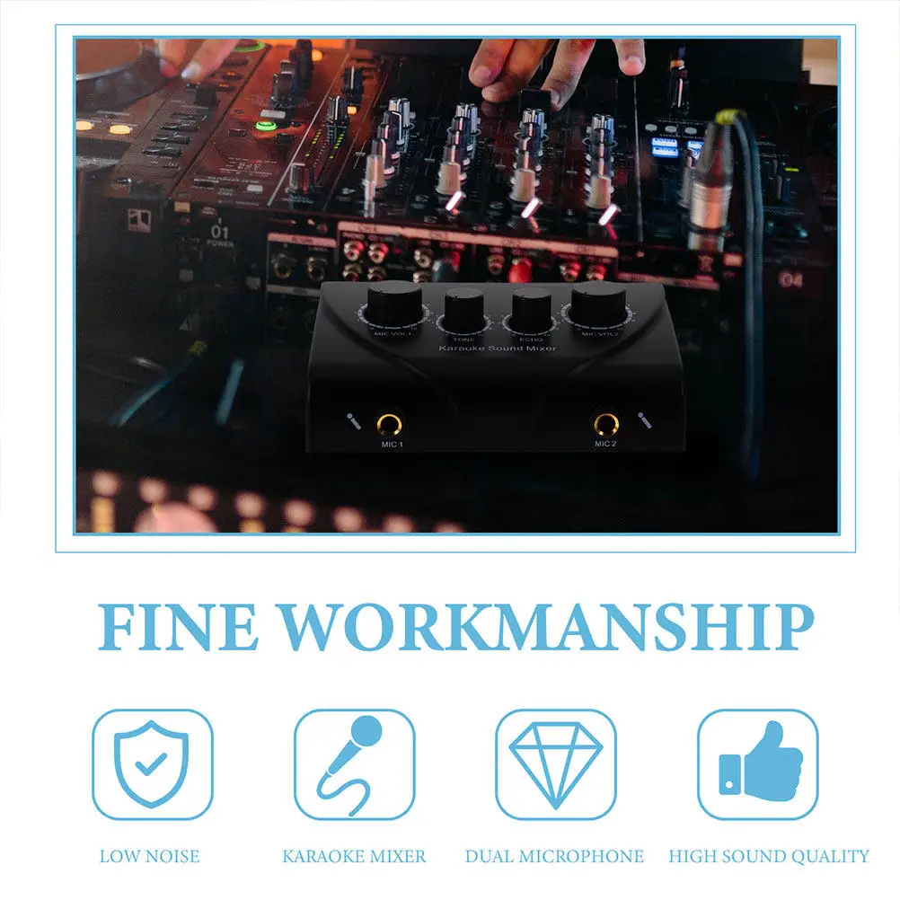 

1Set Ktv Audio Mixer Dual Channel Mic Inputs High Fidelity Sound Low Noise Performance Tone Control Ideal for Singing Events