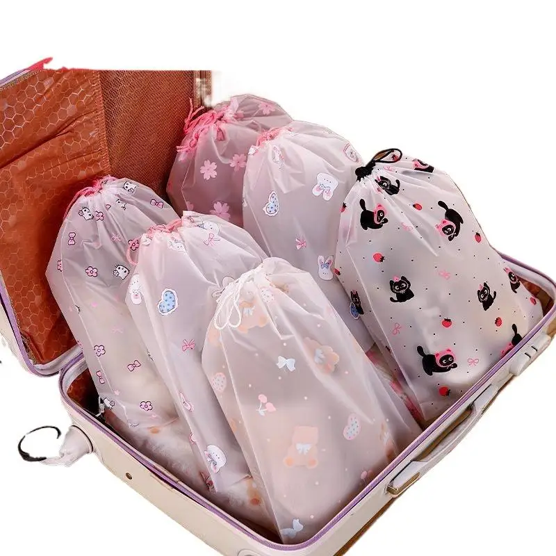 10Pcs Cartoon Print Waterproof Drawstring Shoe Storage Bags Portable Dust-Proof Organizer for Travel Home Storage〔88〕