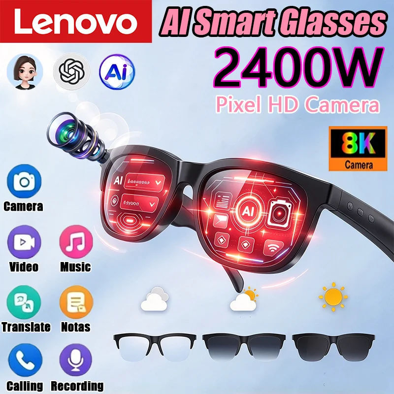 Lenovo 8K HD 2600W Smart AI  Glasses Translation Bluetooth Conversation Recording Listening To Music Smart Sunglasses For Adults
