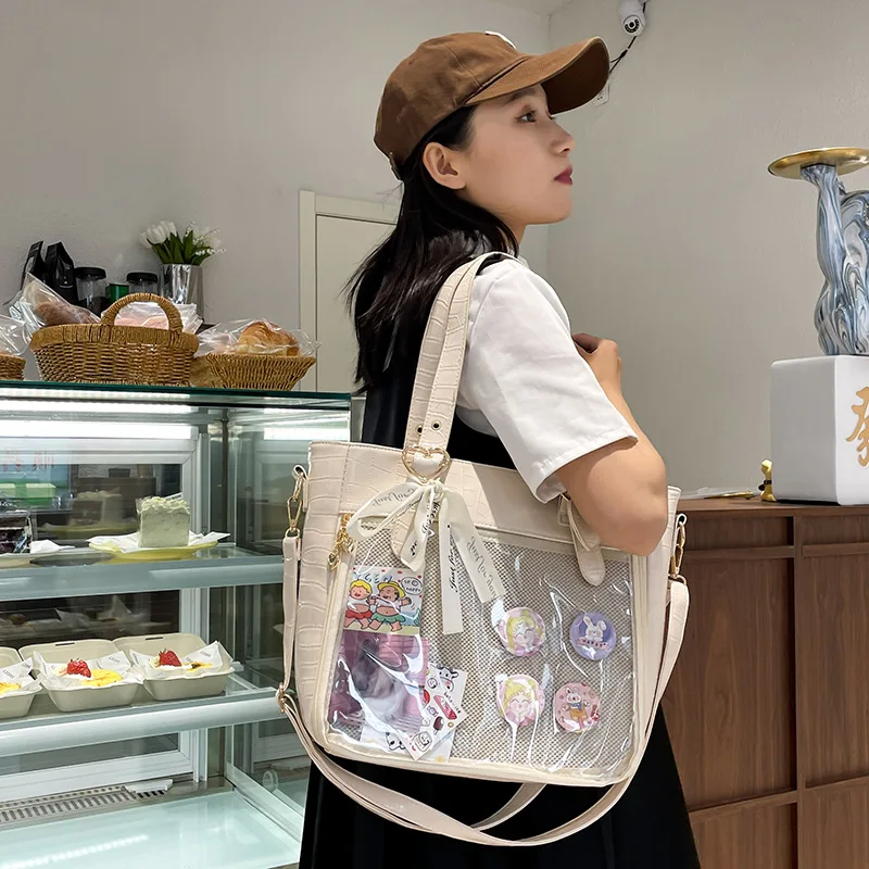 Kawaii Crocodile Pattern PU Leather Itabag Women School JK Uniform Bag Shoulder Bag Tote Transparent Crossbody Bag Ita Bag Bolso