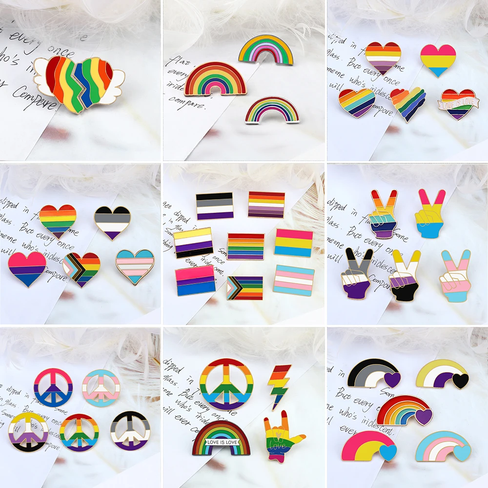 2-6Pcs/Set LGBT Pride Brooch Custom Rainbow Flag Heart with Wings Enamel Pin Asexual Gay Lesbian Trans Bisexual Lovers Badges