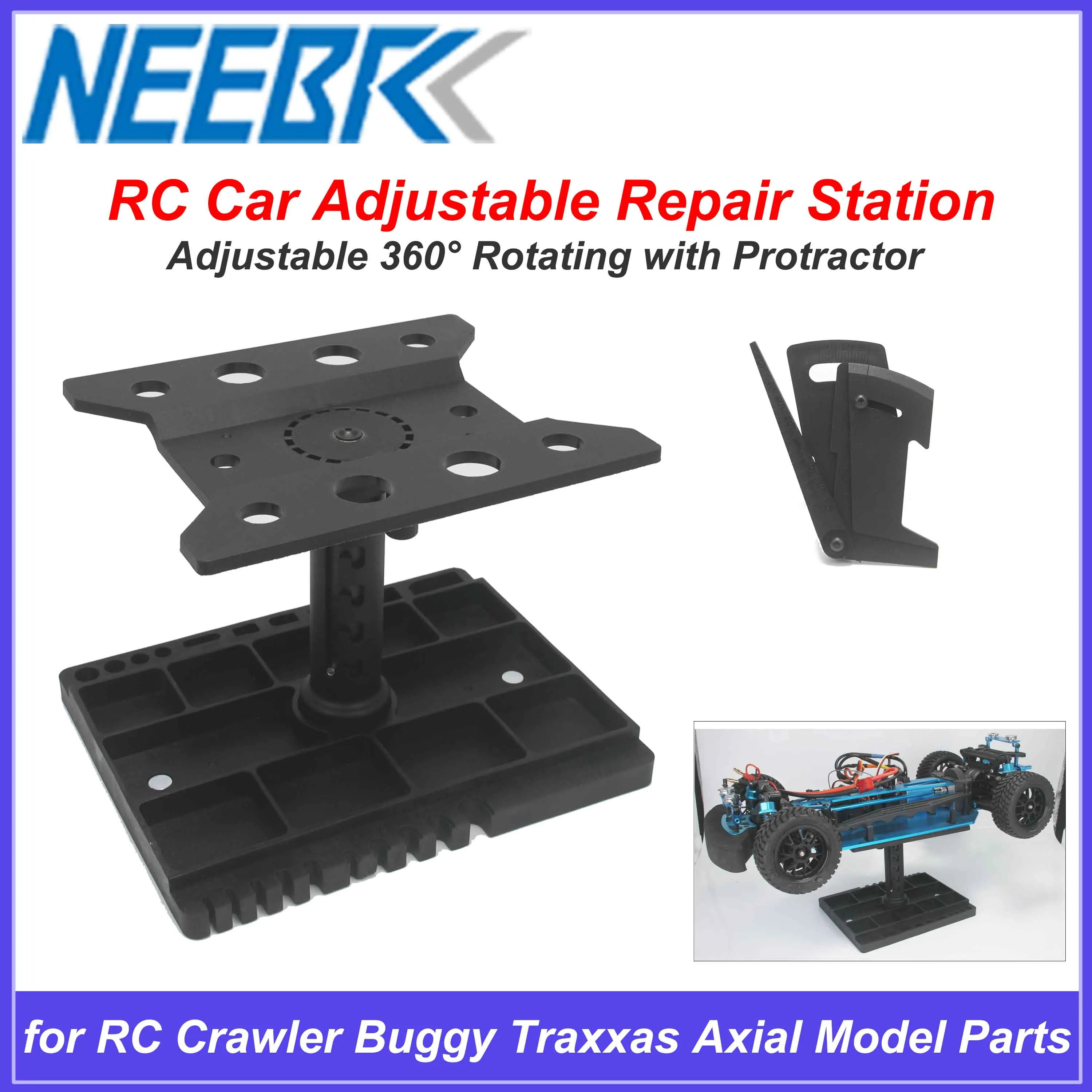 

RC Car Repair Stand Work Station Assembly Platform Adjustable 360° Rotating with Protractor for RC Crawler Buggy Traxxas Axial