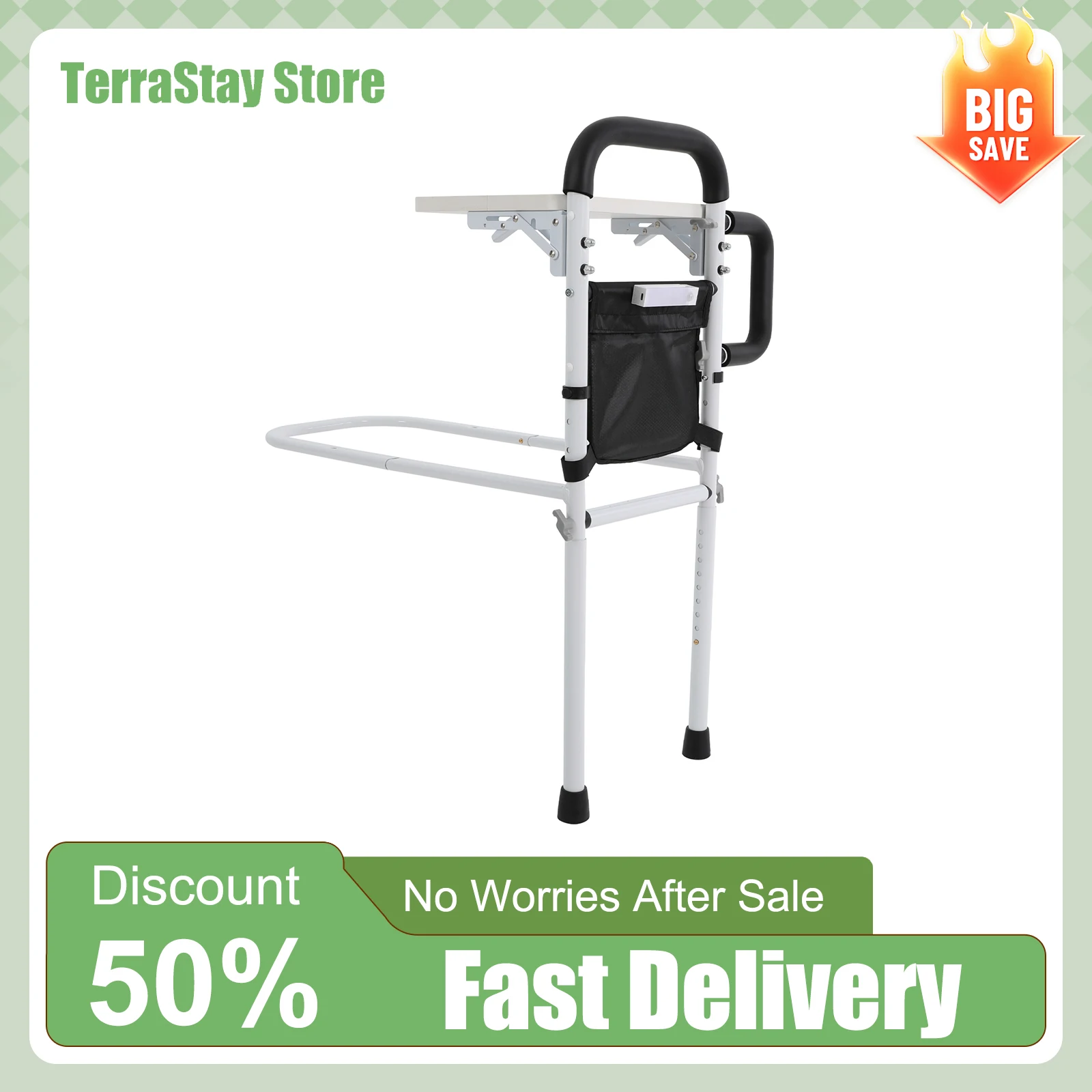 ราวกั้นเตียงปรับระดับความสูงได้ รับน้ำหนักได้ 136 กก. สำหรับผู้สูงอายุ ช่วยพยุงยืนขึ้น พร้อมที่จับสำหรับดูแลผู้ป่วยที่บ้านและโรงพยาบาล