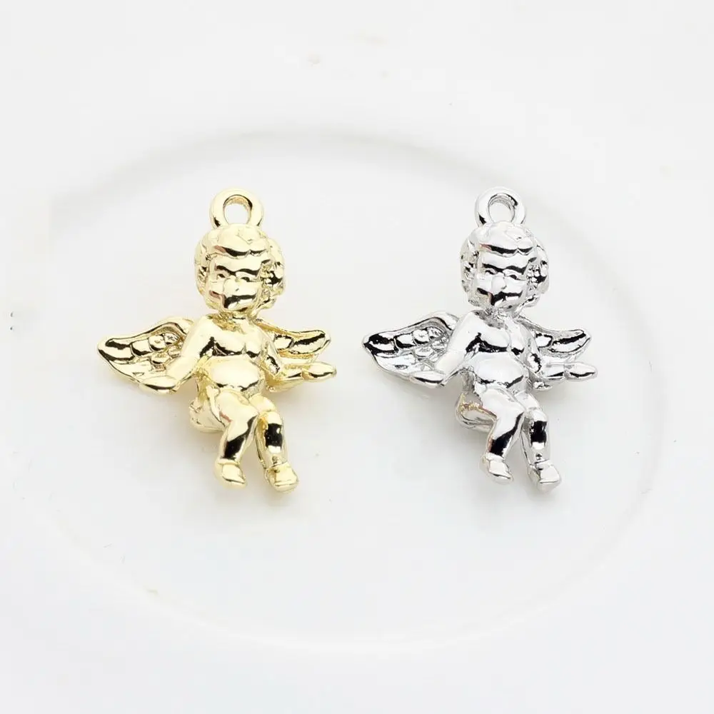 2Pcs/set Mini Angel Wings Miniatures Handmade Zinc Alloy Cupid Single Pendant Electroplating Cute DIY Cupid Necklace Accessories