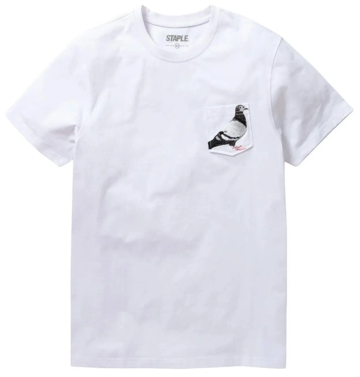 Staple Pigeon Men's T-Shirt Embroidered Logo Pocket Short Sleeve Tee in White