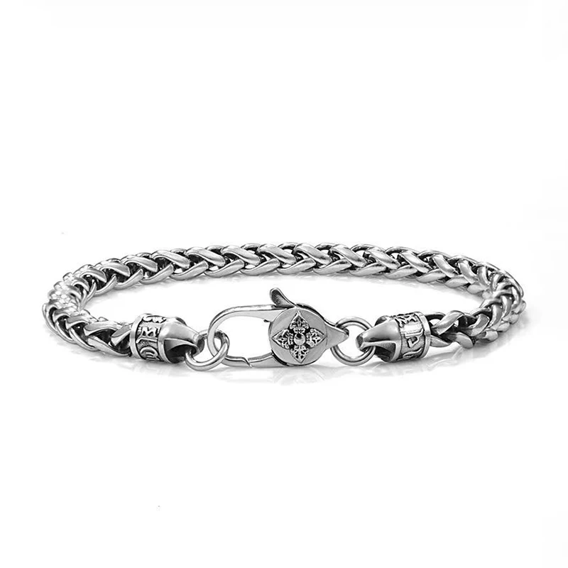 925 Sterling Fashion Silver Vintage Bracelet 18/20/22cm Twist Chain Quatrefoil Lobster Clasp Men Birthday Party Jewelry Gift