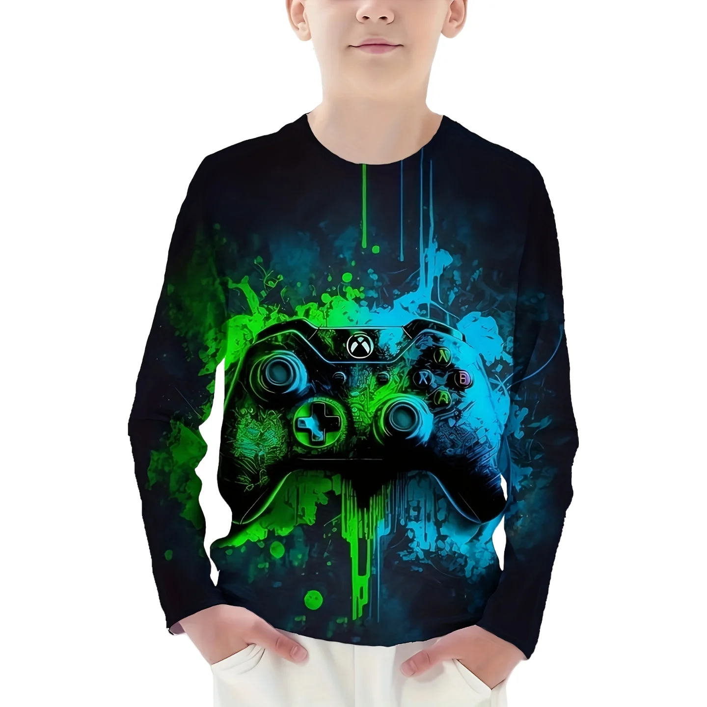 ملابس الأطفال 2025 ملابس أطفال للأولاد تي شيرت بأكمام طويلة للأطفال ملابس علوية مطبوعة برسومات لوحة ألعاب ملابس صيفية أنيقة للأطفال